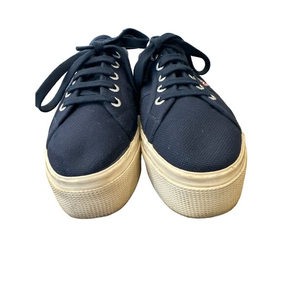 Superga Womens Platform Sneakers Canvas Navy Blue Size 37 6.5 - Picture 5 of 6